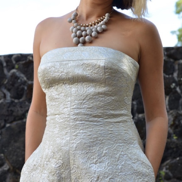 MONIQUE LHUILLER Textured evening dress in pearl - Picture 3 of 8